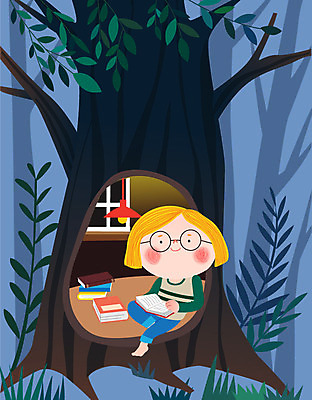 나무 여자 교육 어린이라이프 어린이 하늘색 일러스트 창문 상상 전등 교육캐릭터 한명 사람 책 독서 풀잎 숲 남색 즐거움 상상력 에듀 소녀한명만 스쿨팩 국내일러스트 일러캐릭터 AI파일 식물 캐릭터 1 라이프스타일 감정 컬러 잎 조명 파란색 풀_식물 에듀케이션 여자한명만 소녀만 파일형식 벡터