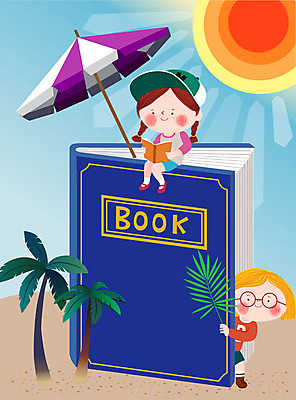 여자 교육 어린이라이프 어린이 일러스트 상상 교육캐릭터 사람 두명 책 파란색 야자수 독서 태양 파라솔 즐거움 야자수잎 상상력 에듀 소녀만 스쿨팩 국내일러스트 일러캐릭터 AI파일 자연요소 나무 캐릭터 라이프스타일 감정 컬러 잎 에듀케이션 여자만 어린이만 파일형식 벡터