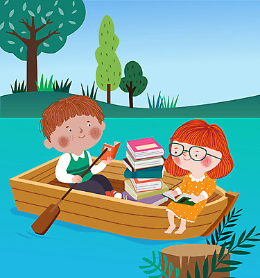 나무 여자 교육 남자 어린이라이프 호수 어린이 하늘색 일러스트 상상 교육캐릭터 사람 두명 책 초록색 독서 나룻배 즐거움 노 상상력 에듀 어린이만 스쿨팩 국내일러스트 일러캐릭터 AI파일 식물 캐릭터 라이프스타일 감정 컬러 배_교통 파란색 에듀케이션 선박 파일형식 벡터