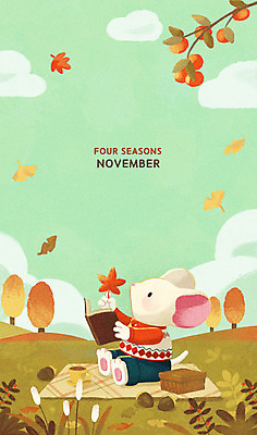 PSD 한마리 단풍 낙엽 일러스트 프레임 감 사람없음 책 독서 소풍 달력 가을 십이지신 쥐띠 쥐 11월 감나무 돗자리 프레임일러스트 흰쥐 2020년 경자년 국내일러스트 나무 1 계절 잎 과일 야외활동 날짜 설치류 연도 파일형식