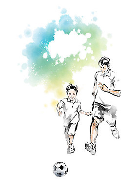PSD 교육 남자 아들 어린이 일러스트 캘리그라피 축구공 붓터치 함께함 사람 경기 성인 두명 달리기 운동 축구 아빠 번짐 에듀 에듀케이션 부자지간 남자만 스쿨팩 국내일러스트 스포츠 컨셉 공 축구용품 가족 모션 건강 구기 파일형식 효과