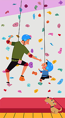 직업 남자 반려견 어린이 일러스트 가족 놀이 사람 성인 두명 컬러풀 체험학습 체험 부자 아빠 강아지 보호장비 즐거움 암벽등반 직업체험 매트리스 반려 암벽등반가 클라이머 클라이밍 남자만 국내일러스트 AI파일 감정 컬러 컨셉 관계 반려동물 등산 등반 장비 개 등산객 파일형식 벡터