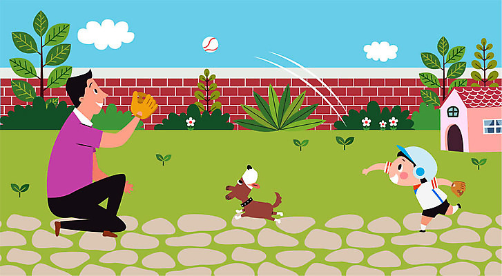 나무 직업 반려견 어린이 일러스트 가족 놀이 사람 성인 두명 담장 컬러풀 돌_바위 글러브 야구선수 체험학습 체험 부자 아빠 강아지 헬멧 즐거움 야구공 개집 직업체험 반려 남자만 국내일러스트 AI파일 식물 감정 스포츠용품 컬러 장갑 컨셉 공 관계 운동선수 반려동물 야구 야구용품 개 보호장비 애견용품 파일형식 벡터