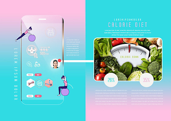 PSD 템플릿 표지디자인 북디자인 출판디자인 여자 내지 리플렛 분홍색 몸매관리 다이어트 채소 북커버 건강 이벤트 팜플렛 20대 성인 세명 파란색 스마트폰 운동 뷰티 건강관리 샐러드 한국인 짐볼 체중계 칼로리 그라데이션 성인여자만 이미지템플릿 음식 컬러 관리 사람 동양인 청년 핸드폰 스마트기기 여자만 성인만 파일형식
