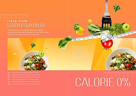 PSD 템플릿 표지디자인 북디자인 출판디자인 내지 리플렛 포크 몸매관리 다이어트 채소 북커버 줄자 건강 이벤트 팜플렛 사람없음 뷰티 건강관리 주황색 샐러드 칼로리 이미지템플릿 식기 음식 컬러 자 관리 파일형식