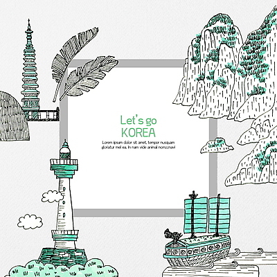 PSD 바다 섬 여행 일러스트 프레임 한국 등대 사람없음 관광지 귀여움 통영 거북선 국내여행 랜드마크 민트색 프레임일러스트 국내일러스트 아시아 컬러 컨셉 경상남도 파일형식
