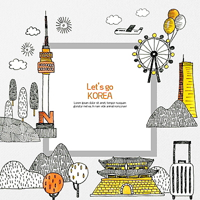 PSD 나무 여행 일러스트 비행기 프레임 서울 한국 사람없음 관광지 노란색 귀여움 캐리어 주황색 숭례문 대관람차 풍선 63빌딩 남산타워 국내여행 랜드마크 프레임일러스트 국내일러스트 식물 아시아 컬러 컨셉 항공교통 대중교통 빌딩 여행가방 놀이기구 남산 파일형식