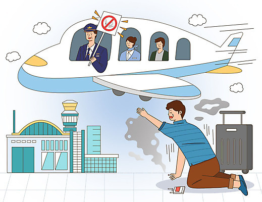 PSD 구름 여자 남자 일러스트 비행기 흡연 담배 건강 사람 여러명 성인 캐리어 연기 공항 승무원 고객 금연 기장 금연구역 흡연금지 엄격한 성인만 국내일러스트 자연요소 직업 캠페인 다수 항공교통 교통시설 대중교통 여행가방 금지 사회이슈 제한구역 파일형식