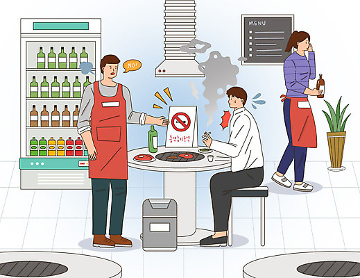 PSD 여자 남자 화분 음료 일러스트 맥주 주류 흡연 담배 건강 사람 성인 세명 식당 식사 레코드 연기 고객 직원 메뉴 탄산음료 금연 냉장고 소주 턴테이블 환풍기 금연구역 원형탁자 흡연금지 엄격한 성인만 국내일러스트 캠페인 탁자 상점 장비 가전제품 금지 음반 사회이슈 제한구역 탄산 파일형식