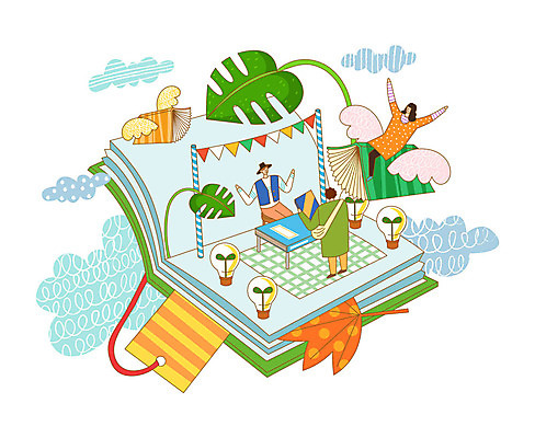 식물 구름 여자 남자 문화 날개 일러스트 전구 상상 탁자 나뭇잎 사람 취미 책 세명 새싹 작가 북 즐거움 가랜드 문화생활 북마크 국내일러스트 AI파일 자연요소 직업 라이프스타일 감정 가구 잎 타악기 파티용품 파일형식 벡터