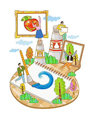 나무 구름 여자 남자 문화 액자 일러스트 창문 상상 사람 취미 세명 물감 붓 팔레트 사과 스케치북 즐거움 그림 화가 문화생활 국내일러스트 AI파일 자연요소 식물 직업 라이프스타일 감정 과일 학용품 미술도구 파일형식 벡터