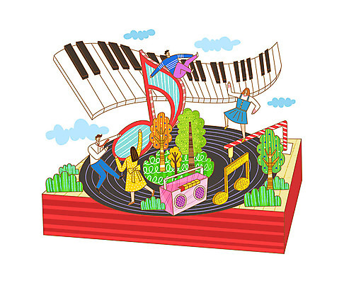 나무 구름 여자 남자 문화 음표 일러스트 상상 사람 여러명 취미 춤 피아노건반 피아노 즐거움 라디오 오디오 턴테이블 문화생활 국내일러스트 AI파일 자연요소 식물 라이프스타일 기호 감정 음악 다수 문화예술 전자제품 건반 건반악기 파일형식 벡터