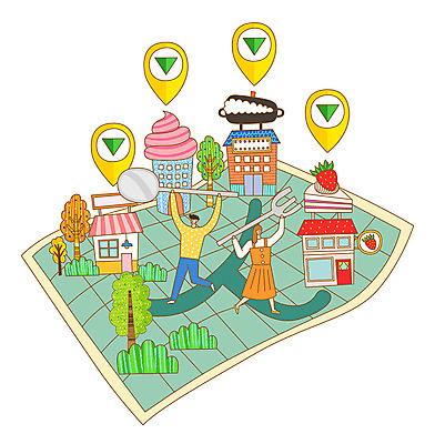 나무 여자 남자 문화 포크 지도 일러스트 상상 딸기 아이스크림 수저 사람 취미 두명 건물 케이크 상점 식당 냄비 즐거움 위치 맛집 문화생활 위치정보 탐방 국내일러스트 AI파일 식물 라이프스타일 식기 건축물 감정 과일 디저트 정보 솥 파일형식 벡터