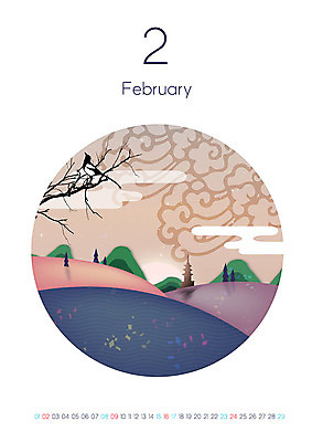 PSD 겨울 일러스트 새해 산 프레임 초원 사람없음 숫자 달력 까치 원형프레임 2월 프레임일러스트 2020년 경자년 국내일러스트 문자 계절 조류 원형 날짜 연도 파일형식