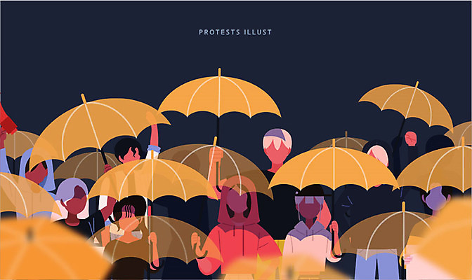 여자 남자 일러스트 우산 함께함 들기 여러명 성인 평화 팻말 사회이슈 시위 투쟁 얼굴없음 우산시위 국내일러스트 AI파일 다수 컨셉 모션 프레임 사람 파일형식 벡터