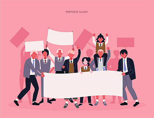 학생 여자 남자 교복 일러스트 청소년 사각프레임 함께함 들기 여러명 10대 평화 팻말 사회이슈 시위 투쟁 얼굴없음 십대만 국내일러스트 AI파일 옷 다수 컨셉 모션 프레임 사람 사각형 파일형식 벡터