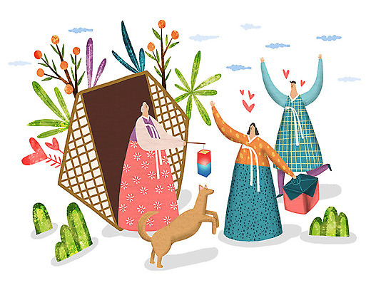 PSD 나무 식물 구름 여자 명절 남자 꽃 할머니 일러스트 가족 함께함 선물 사람 세명 추석 화목 가을 하트 강아지 한복 전통창문 하트꽃 국내일러스트 자연요소 모양 한국전통 전통 계절 기념일 노년 컨셉 창문 관계 반려동물 개 전통의상 파일형식