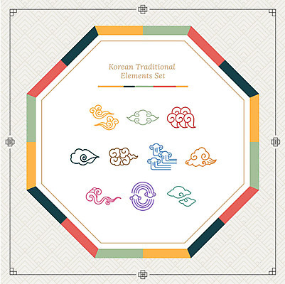 아이콘 한국전통 프레임 사람없음 세트 컬러풀 전통무늬 전통문양 구름문양 오색 팔각형 2D아이콘 AI파일 도형 전통 문양 컬러 무늬 한국 파일형식 벡터 구름_자연