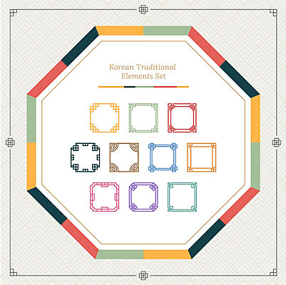 아이콘 한국전통 프레임 사람없음 세트 컬러풀 전통무늬 전통문양 오색 팔각형 2D아이콘 AI파일 도형 전통 문양 컬러 무늬 한국 파일형식 벡터