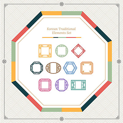 아이콘 한국전통 프레임 사람없음 세트 컬러풀 전통무늬 전통문양 오색 팔각형 2D아이콘 AI파일 도형 전통 문양 컬러 무늬 한국 파일형식 벡터
