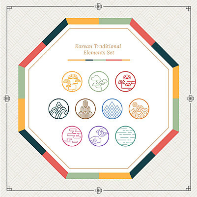 아이콘 한국전통 꽃 산 프레임 사람없음 세트 컬러풀 전통무늬 전통문양 원형 오색 팔각형 2D아이콘 AI파일 도형 식물 전통 문양 컬러 무늬 한국 파일형식 벡터