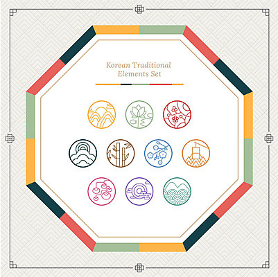 아이콘 한국전통 꽃 산 프레임 사람없음 세트 컬러풀 전통무늬 전통문양 원형 오색 팔각형 2D아이콘 AI파일 도형 식물 전통 문양 컬러 무늬 한국 파일형식 벡터