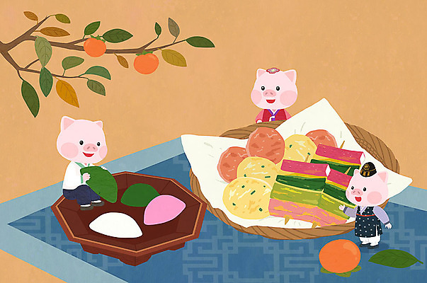 PSD 전통 명절 과일 일러스트 세마리 감 사람없음 소쿠리 추석 귀여움 주황색 가을 돼지 한복 전 감나무 즐거움 송편 돼지캐릭터 명절음식 산적 국내일러스트 나무 한국전통 계절 기념일 감정 음식 컬러 동물캐릭터 컨셉 포유류 떡 3 바구니 전통의상 파일형식