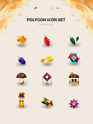 아이콘 꽃 단풍 낙엽 꽃무늬 초가집 사람없음 세트 추석 버섯 가을 연 노리개 딱지 오각 폴리곤 2D아이콘 AI파일 식물 계절 명절 잎 무늬 한옥 전통소품 놀이용품 파일형식 벡터