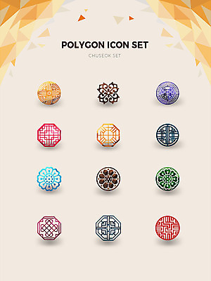 아이콘 한국전통 사람없음 세트 전통무늬 전통문양 추석 가을 폴리곤 2D아이콘 AI파일 전통 문양 계절 명절 무늬 한국 파일형식 벡터