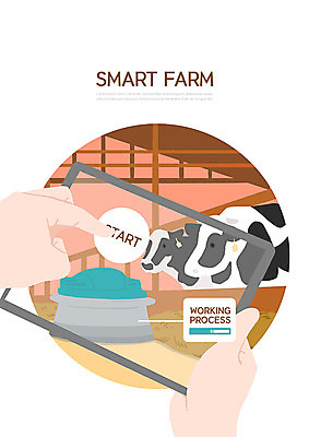 PSD 손 두마리 일러스트 한명 사람 성인 신체부위 스마트폰 컬러풀 태블릿 농장 가축 스마트 젖소 여물 사물인터넷 스마트팜 국내일러스트 동물 1 컬러 컨셉 2 농업 정보기술 전자제품 핸드폰 스마트기기 소 파일형식