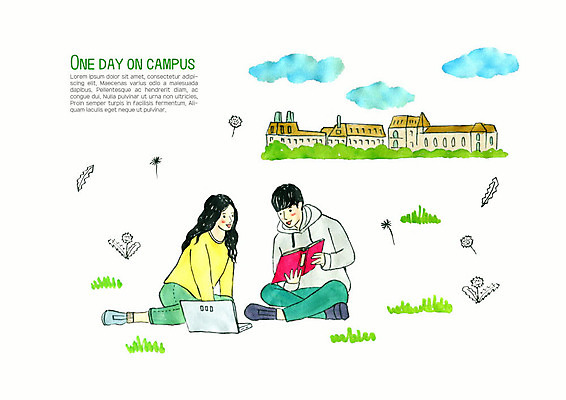 PSD 구름 학생 커플 여자 남자 대학생 일러스트 대학생라이프 수채화 사람 잔디 성인 두명 책 노트북 청춘 컬러풀 캠퍼스라이프 민들레 즐거움 대학교 성인만 국내일러스트 자연요소 식물 라이프스타일 꽃 감정 컬러 컨셉 학교 관계 전자제품 파일형식
