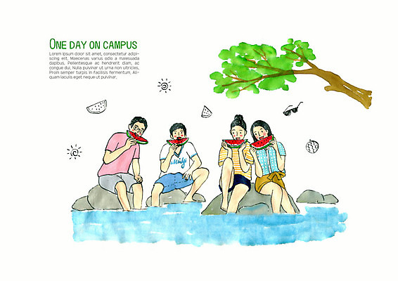 PSD 나무 학생 여자 남자 대학생 여행 일러스트 물놀이 대학생라이프 여름음식 수채화 수박 사람 여러명 성인 여름 친구 청춘 컬러풀 캠퍼스라이프 즐거움 MT 성인만 제철과일 국내일러스트 식물 라이프스타일 계절 감정 음식 컬러 다수 컨셉 과일 관계 놀이 제철 파일형식 여름_계절