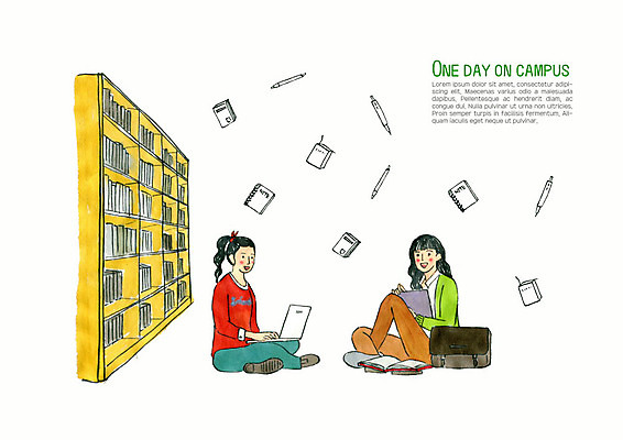 PSD 학생 여학생 여자 대학생 일러스트 대학생라이프 수채화 책장 사람 성인 두명 책 노트북 청춘 컬러풀 캠퍼스라이프 도서관 즐거움 대학교 성인여자만 국내일러스트 라이프스타일 교육 감정 컬러 가구 컨셉 학교 전자제품 여자만 성인만 파일형식