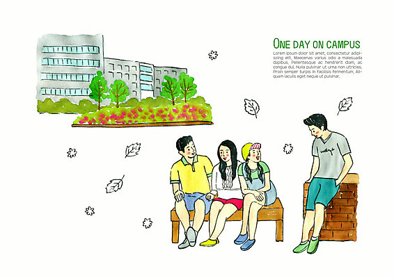 PSD 학생 여자 남자 대학생 일러스트 대학생라이프 수채화 대화 사람 여러명 성인 건물 친구 청춘 컬러풀 캠퍼스라이프 즐거움 대학교 성인만 국내일러스트 라이프스타일 건축물 감정 컬러 다수 컨셉 학교 관계 말하기 파일형식