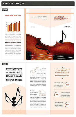 템플릿 표지디자인 표지 ZIP 내지 음악 리플렛 음표 3단접지 문화예술 팜플렛 사람없음 주황색 바이올린 음악교육 인디자인 INDD 이미지템플릿 기호 교육 컬러 현악기 파일형식