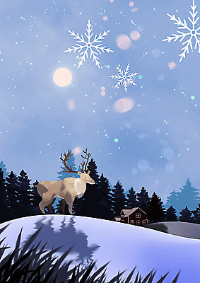 PSD 나무 식물 동물 한마리 하늘색 백그라운드 크리스마스 겨울 일러스트 자연 눈꽃 풍경 사람없음 태양 설원 눈 산장 순록 겨울배경 국내일러스트 자연요소 1 계절 기념일 날씨 눈_날씨 파란색 생태계 파일형식