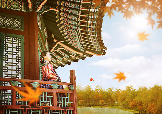 PSD 편집이미지 전통 여자 여행 단풍 하늘 한명 서기 풍경 상반신 성인 옆모습 30대 햇빛 평화 가을풍경 주황색 산책 궁전 한국인 가을 한복 단아함 성인여자한명만 이미지편집 1 한국전통 계절 뷰포인트 컬러 컨셉 고건축 잎 모션 휴식 사람 동양인 장년 태양 전통의상 여자한명만 성인여자만 파일형식 가을_계절