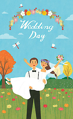 PSD 나무 식물 여자 남자 꽃 행복 신부 부케 웨딩드레스 신랑 결혼 꽃밭 일러스트 신혼부부 자연 사랑 들기 사람 정장 턱시도 성인 두명 가을풍경 기쁨 가을 잠자리 코스모스 청첩장 성인만 웨딩촬영 국내일러스트 부부 드레스 옷 계절 감정 꽃다발 곤충 모션 카드_감사 풍경 이벤트 생태계 신혼 기념사진 파일형식 가을_계절