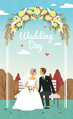 PSD 나무 여자 남자 꽃 행복 신부 부케 웨딩드레스 신랑 결혼 벤치 일러스트 신혼부부 사랑 사람 정장 턱시도 성인 두명 가을풍경 기쁨 가을 청첩장 성인만 웨딩촬영 국내일러스트 식물 부부 드레스 옷 계절 감정 꽃다발 의자 카드_감사 풍경 이벤트 신혼 기념사진 파일형식 가을_계절