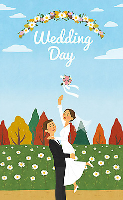 PSD 나무 여자 남자 행복 신부 부케 웨딩드레스 신랑 결혼 꽃밭 일러스트 신혼부부 하늘 면사포 사랑 사람 정장 턱시도 성인 두명 가을풍경 기쁨 가을 청첩장 성인만 웨딩촬영 국내일러스트 식물 부부 드레스 옷 계절 꽃 감정 꽃다발 카드_감사 풍경 이벤트 신혼 결혼소품 기념사진 파일형식 가을_계절