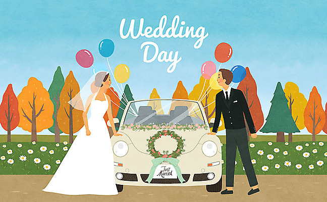 PSD 식물 여자 남자 꽃 행복 신부 웨딩드레스 신랑 결혼 단풍 일러스트 신혼부부 사랑 사람 정장 턱시도 성인 두명 가을풍경 기쁨 가을 청첩장 풍선 웨딩카 성인만 웨딩촬영 국내일러스트 부부 드레스 옷 계절 감정 잎 자동차 카드_감사 풍경 이벤트 신혼 기념사진 파일형식 가을_계절