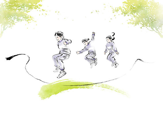 PSD 나무 여자 교육 남자 어린이 일러스트 캘리그라피 붓터치 사람 소녀 경기 소년 세명 연두색 운동장 가을 흰색 즐거움 번짐 체육복 체육대회 단체줄넘기 에듀 에듀케이션 어린이만 스쿨팩 국내일러스트 식물 계절 감정 스포츠 컬러 스포츠시설 초록색 운동복 공간 체육 줄넘기 대회 파일형식 효과