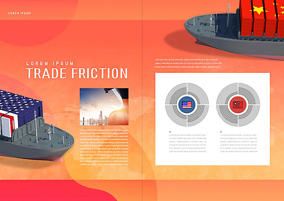 PSD 템플릿 표지디자인 북디자인 출판디자인 내지 리플렛 북커버 비즈니스 팜플렛 사람없음 경제 성조기 컨테이너 화물선 오성홍기 사회이슈 무역 전쟁 갈등 분쟁 무역전쟁 이미지템플릿 산업 컨셉 배_교통 중국 국기 파일형식