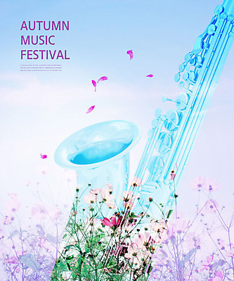 PSD 편집이미지 꽃잎 꽃 음악 하늘색 문화예술 풍경 사람없음 보라색 가을 색소폰 즐거움 코스모스 음악회 음악축제 카피스페이스 가을축제 예술축제 이미지편집 식물 계절 감정 예술 컬러 파란색 축제 공백 공연 목관악기 파일형식 가을_계절
