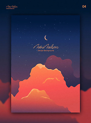 구름 디자인 별 백그라운드 일러스트 하늘 풍경 사람없음 그래픽 빨간색 뷰티 노을 달 고독 저녁 초승달 남색 미니멀 국내일러스트 AI파일 자연요소 감정 컬러 야간 파일형식 벡터