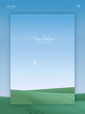 디자인 하늘색 백그라운드 일러스트 하늘 풍경 초원 사람없음 그래픽 초록색 뷰티 초승달 시원함 미니멀 국내일러스트 AI파일 컬러 파란색 달 파일형식 벡터