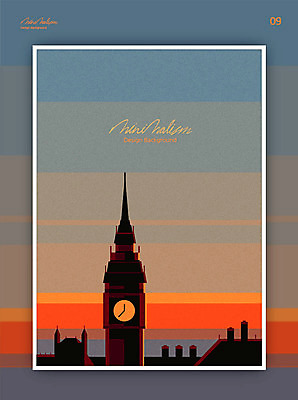 디자인 백그라운드 일러스트 하늘 풍경 사람없음 그래픽 컬러풀 뷰티 노을 고독 저녁 시계탑 빅벤 스카이라인 미니멀 국내일러스트 AI파일 자연요소 감정 컬러 탑 야간 런던 파일형식 벡터