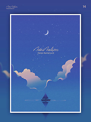 구름 디자인 별 백그라운드 요트 일러스트 하늘 풍경 사람없음 그래픽 파란색 뷰티 달 연못 야간 초승달 신비 미니멀 클래식블루 국내일러스트 AI파일 자연요소 컬러 컨셉 배_교통 파일형식 벡터 트랜드컬러
