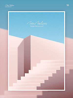 디자인 벽 분홍색 하늘색 백그라운드 일러스트 하늘 풍경 사람없음 그래픽 뷰티 계단 고요 파스텔톤 미니멀 공허 국내일러스트 AI파일 컬러 컨셉 파란색 파일형식 벡터