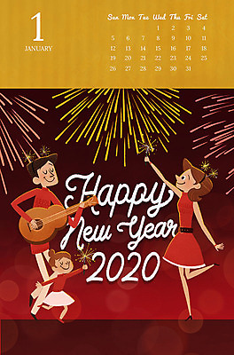 PSD 여자 남자 딸 어린이 겨울 일러스트 가족 엄마 불꽃 불꽃놀이 성인 세명 화목 달력 기타 가족라이프 아빠 즐거움 해피뉴이어 1월 2020년 경자년 국내일러스트 라이프스타일 계절 감정 컨셉 관계 놀이 불 현악기 사람 새해인사 날짜 연도 파일형식